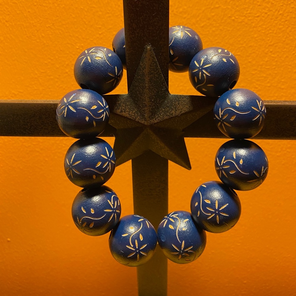 Bracelet Wooden Navy Blue with Gold Flowers